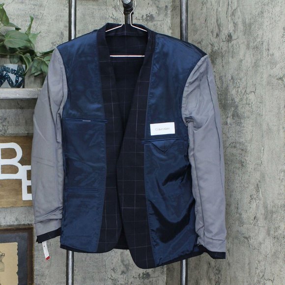 NWT Stretch Wool Suit Jacket 44L Blue Windowpane - Picture 5 of 8